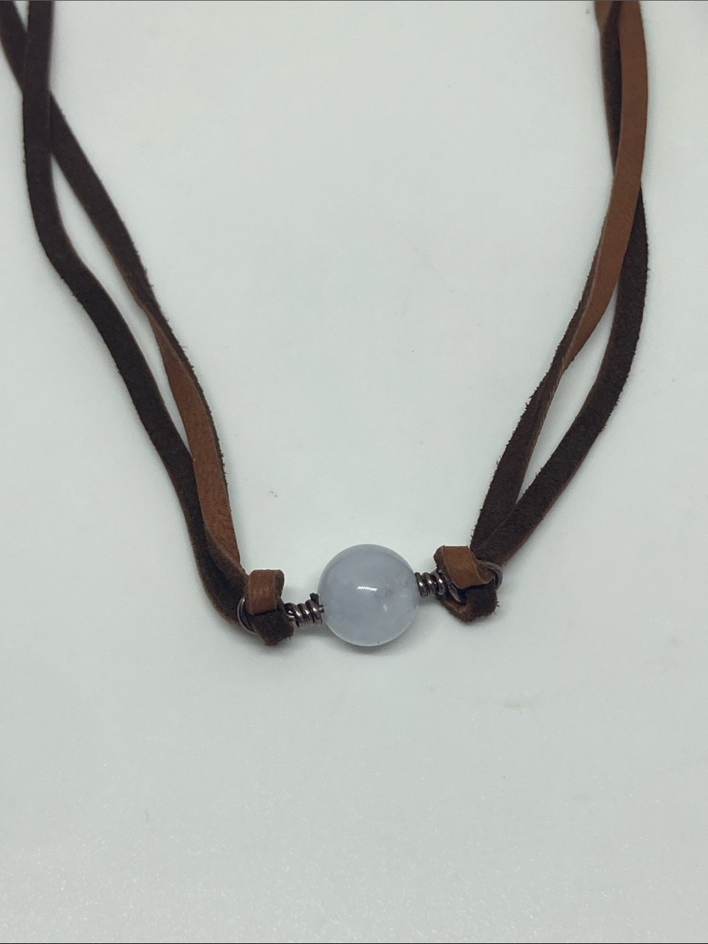 Leather Cord Necklace with Pale Blue Aquamarine Bead